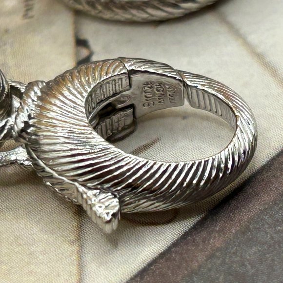 Estate Bronze Signed Milor Italy Thick Silver Plated Chain Bracelet - Picture 5 of 8